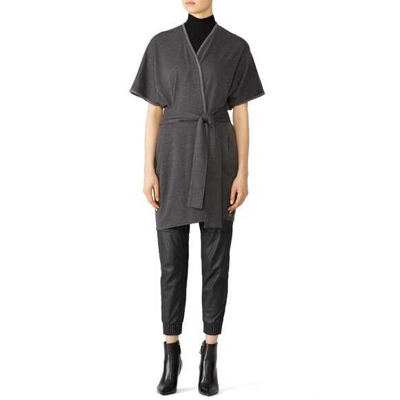 Josie Natori Anthracite Grey Short Sleeve Brushed Wrap Cardigan Women's X-Small - Picture 2 of 8
